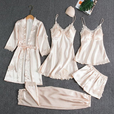 5PCS Silk Pajama Sleepwear Set - Koyers