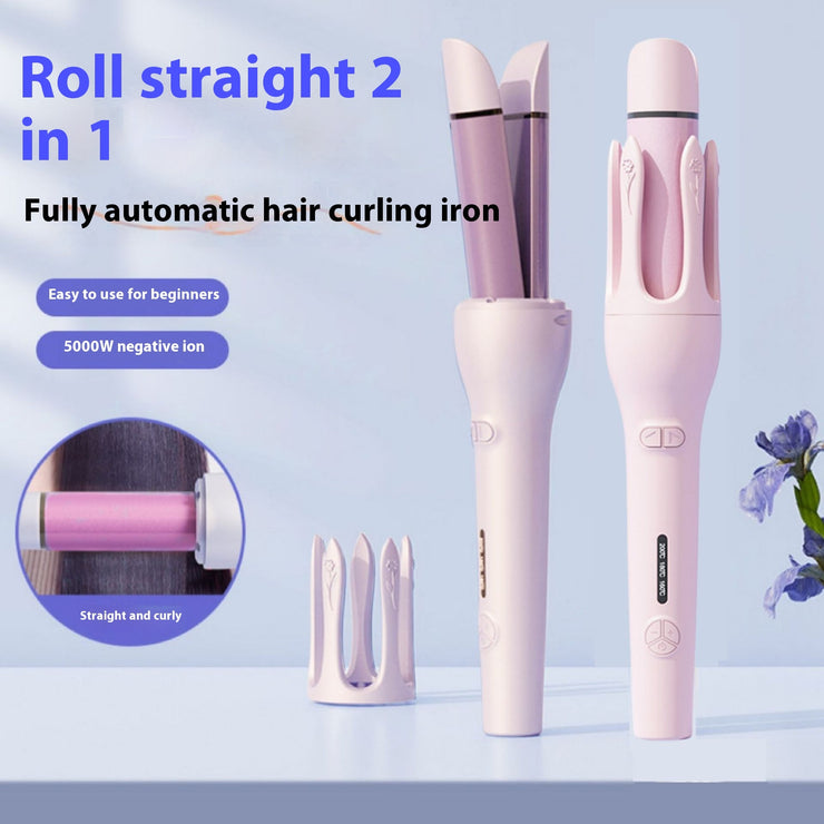 2-in-1 Automatic Hair Curler & Straightener – Negative Ion Ceramic Rotating Styler