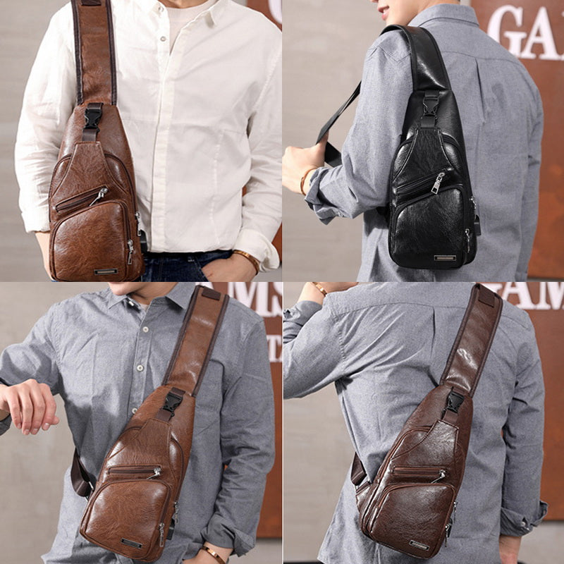 Leather Crossbody USB Charging Chest Travel Bag - Koyers