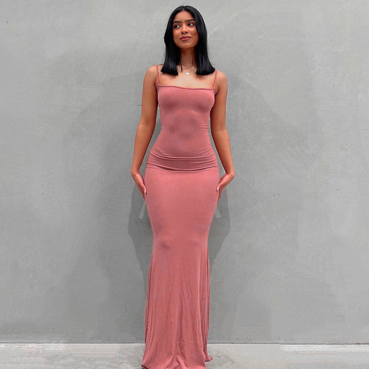 Elegant Satin Bodycon Backless Maxi Dress