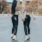PU Leather Black High Waist Casual Leggings - Koyers