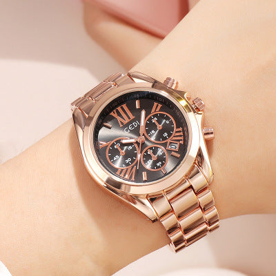 Luxury Rose Gold Women’s Casual Watch – Elegant Steel Strap Quartz Timepiece