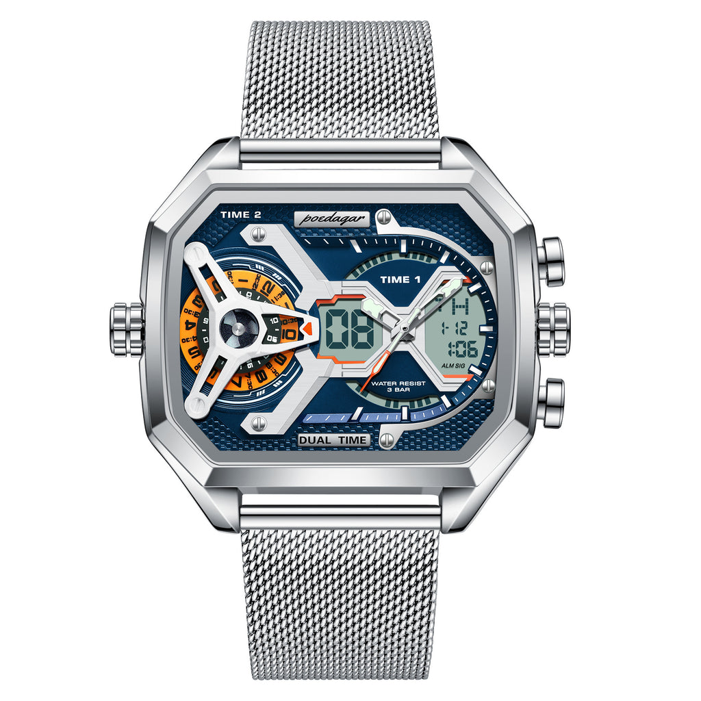 Multifunctional Waterproof Luminous Men’s Watch – Stylish Metal Mesh Belt Timepiece with Bold National Design
