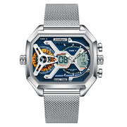 Multifunctional Waterproof Luminous Men’s Watch – Stylish Metal Mesh Belt Timepiece with Bold National Design