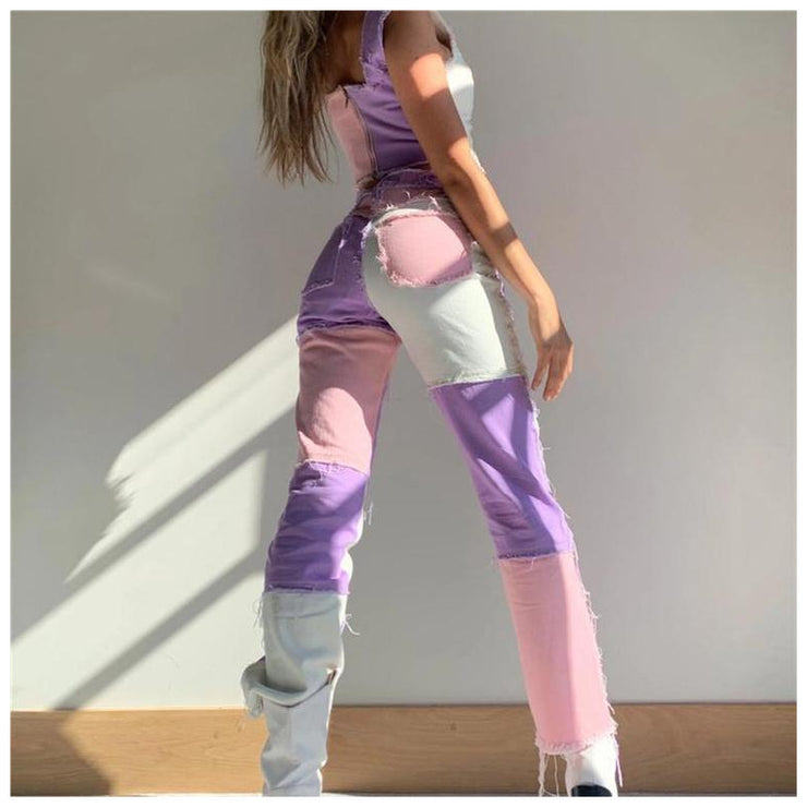 Høyt elastiske damejeans med rette ben – rå kant, høyt liv, stretch denimbukser