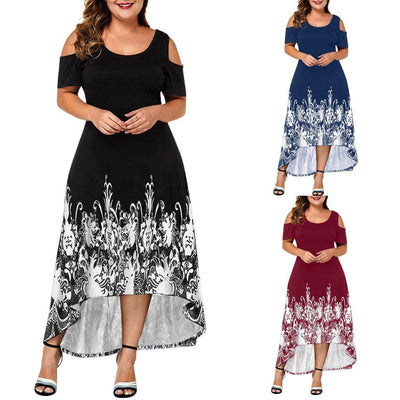 Plus Size Off Shoulder Graphic Print High Low Hem Dress