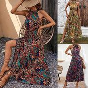 Women's Sleeveless Print Halter Neck Maxi Dress - Koyers