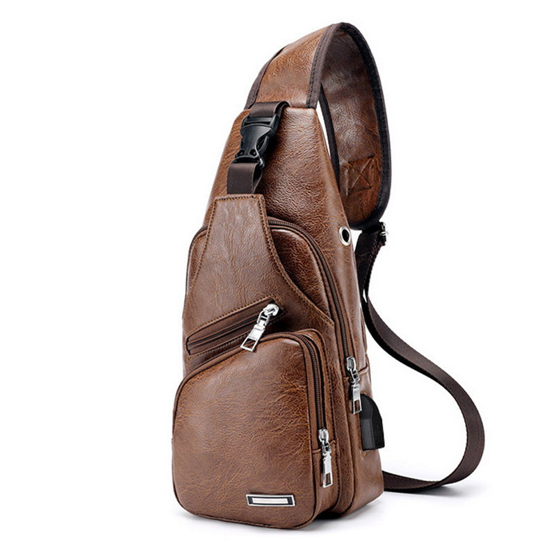 Leather Crossbody USB Charging Chest Travel Bag - Koyers