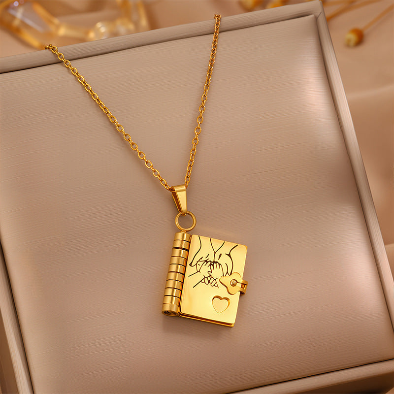 Mother & Daughter Book Necklace – Titanium Steel Matching Pendant