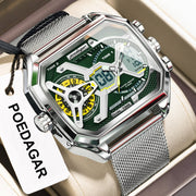 Multifunctional Waterproof Luminous Men’s Watch – Stylish Metal Mesh Belt Timepiece with Bold National Design