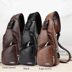 Leather Crossbody USB Charging Chest Travel Bag - Koyers
