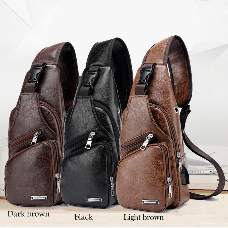 Leather Crossbody USB Charging Chest Travel Bag - Koyers