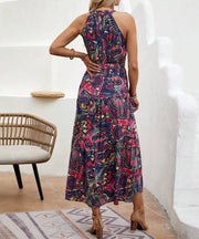 Women's Sleeveless Print Halter Neck Maxi Dress - Koyers