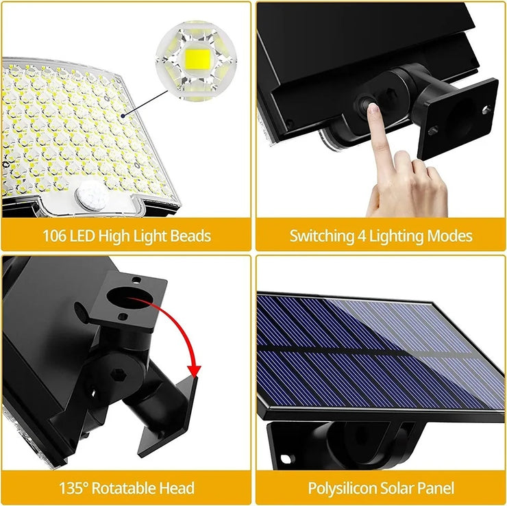 106LED Solar Wall Lamp – Outdoor Waterproof Security Light with Remote Control