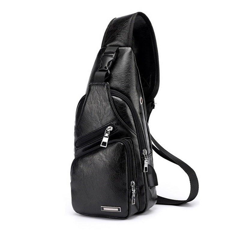 Leather Crossbody USB Charging Chest Travel Bag - Koyers