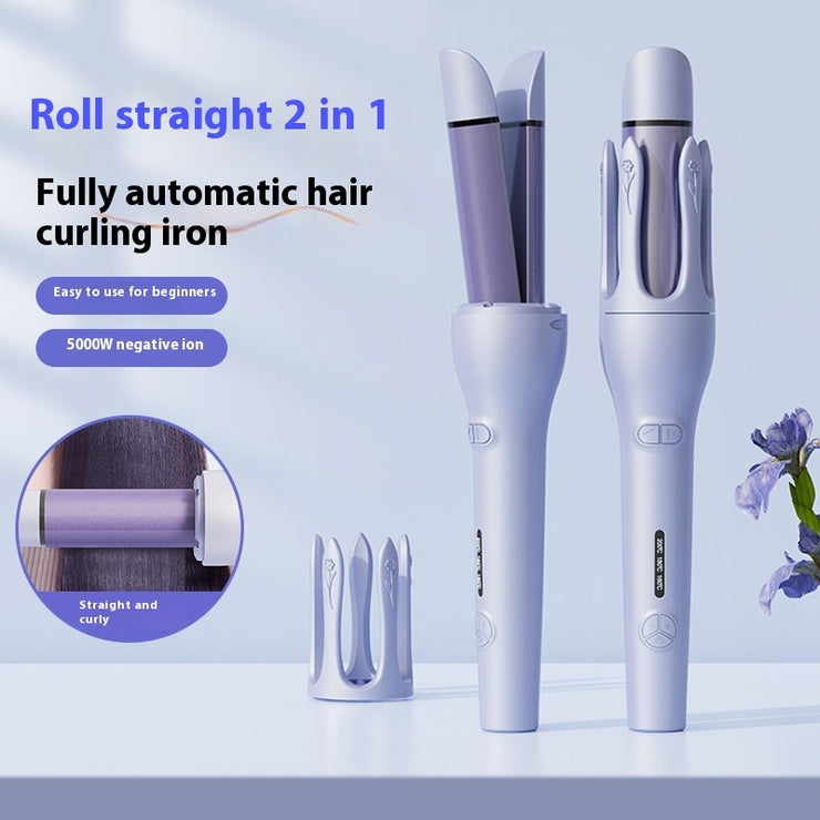 2-in-1 Automatic Hair Curler & Straightener – Negative Ion Ceramic Rotating Styler