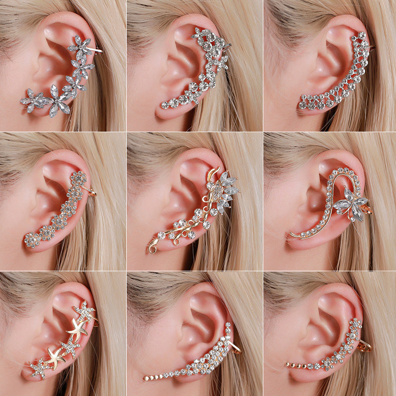 Fashion Star Flower Crystal Ear Clip Earrings - Koyers