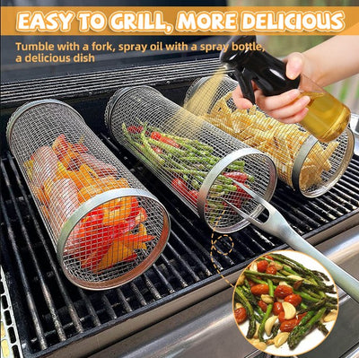 Rolling BBQ Grill Stainless Basket - Koyers