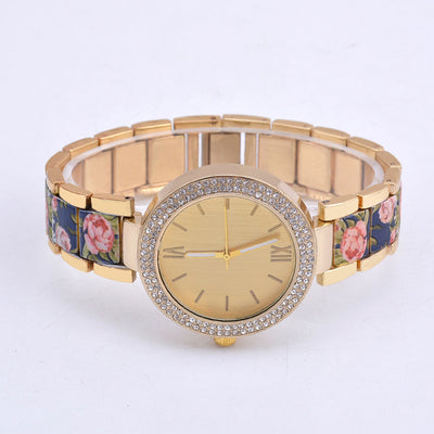 Fashion Printed Steel Women’s Watch – Elegant Diamond Accent Wristwatch
