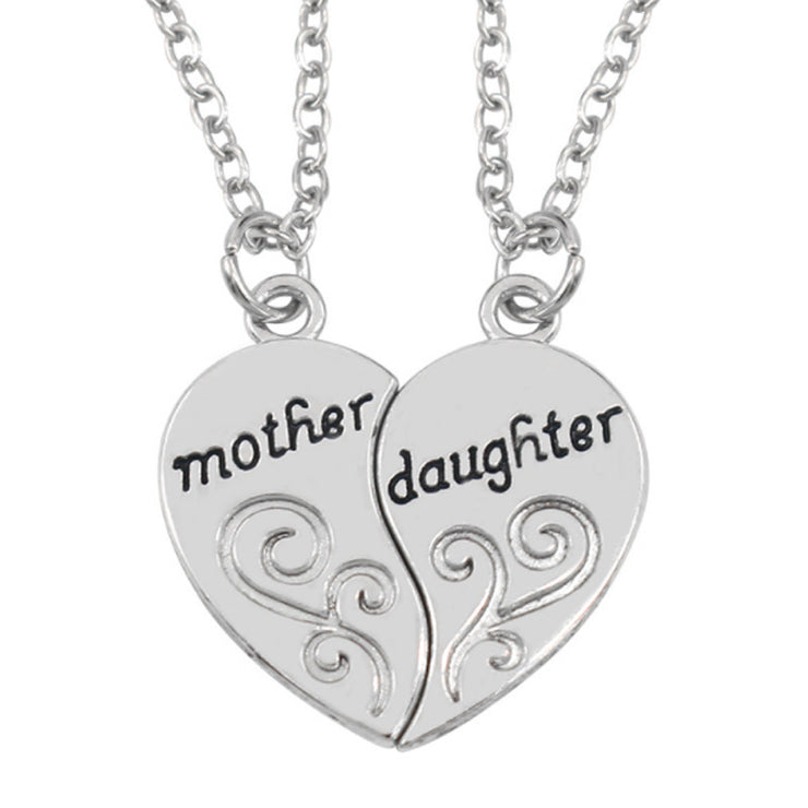 Mother & Daughter Two-Part Love Necklace – Heart-Shaped Matching Pendant Set