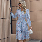 A-Line Floral Print Casual Long Sleeve Dress - Koyers