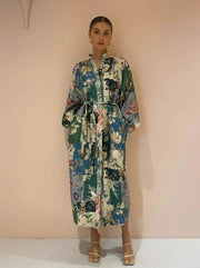 Women's Floral Print Lace Up Long Sleeve Dress - Koyers