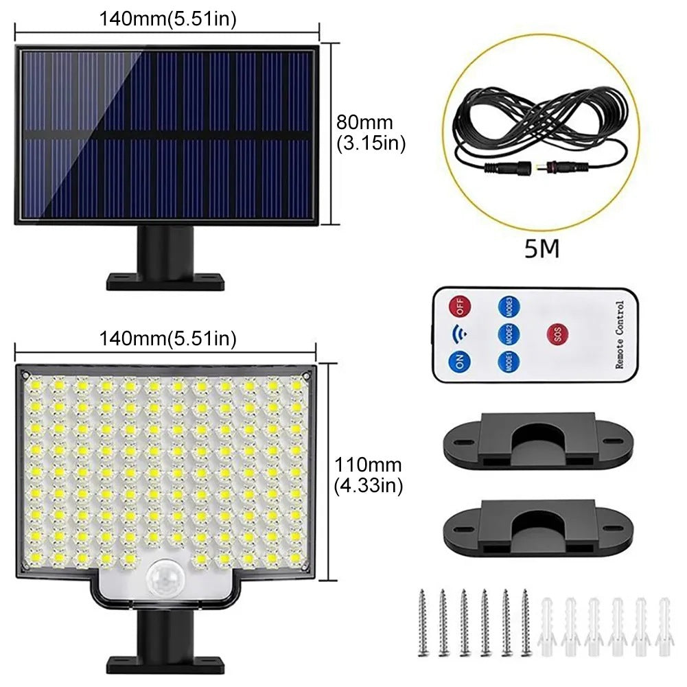 106LED Solar Wall Lamp – Outdoor Waterproof Security Light with Remote Control