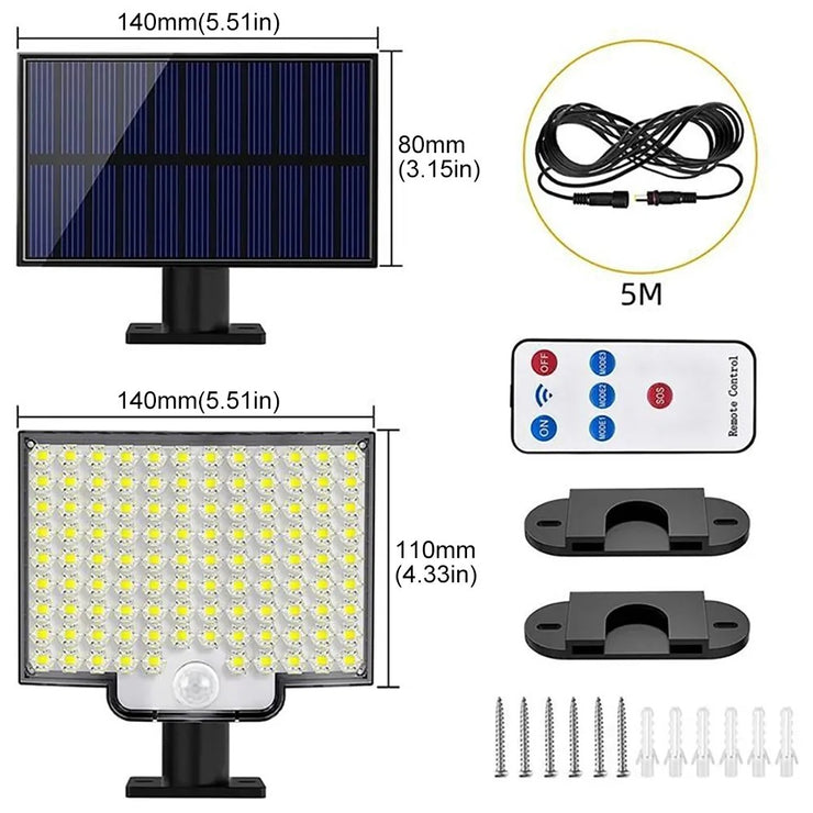 106LED Solar Wall Lamp – Outdoor Waterproof Security Light with Remote Control