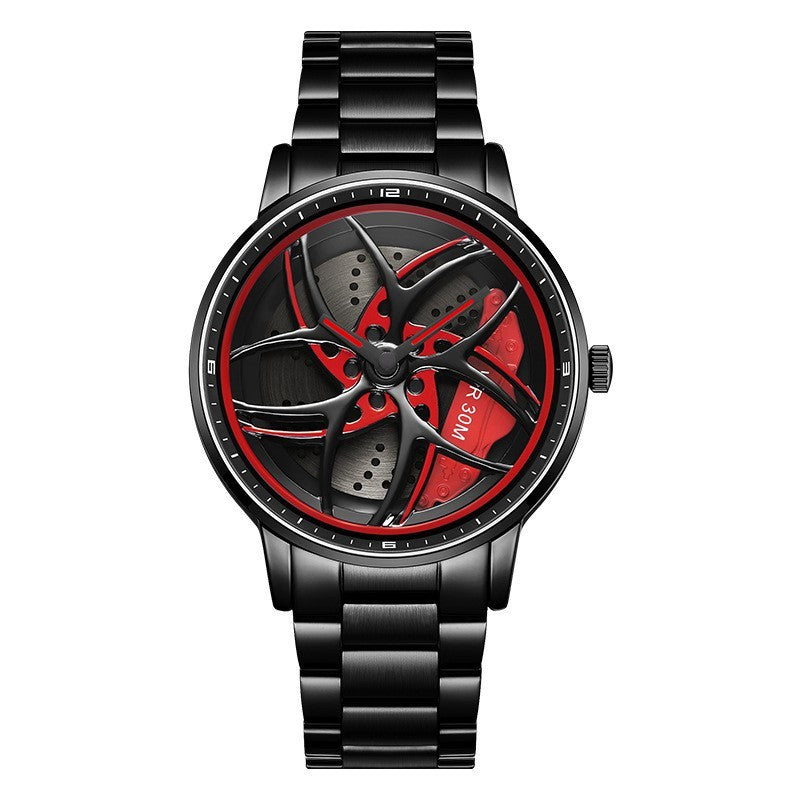 Wheel Series Rotating Men’s Quartz Watch – Stylish Waterproof Timepiece with Metal, Leather, or Steel Strap Options