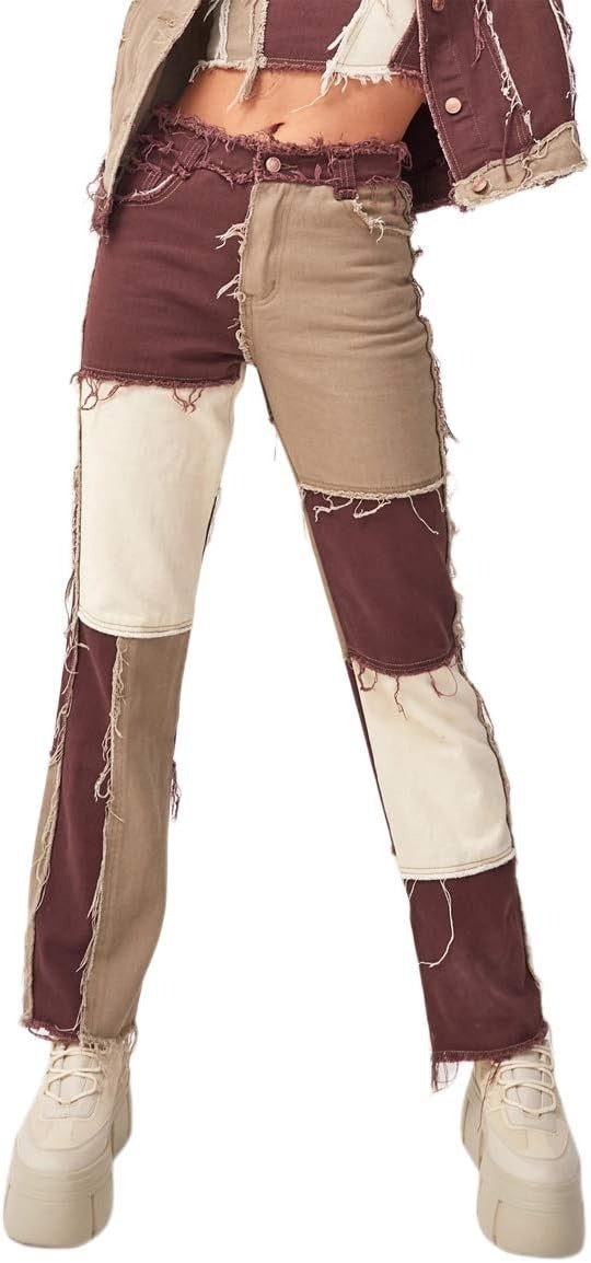 Jeans da donna elasticizzati a gamba dritta – Pantaloni in denim elasticizzato a vita alta con orlo grezzo