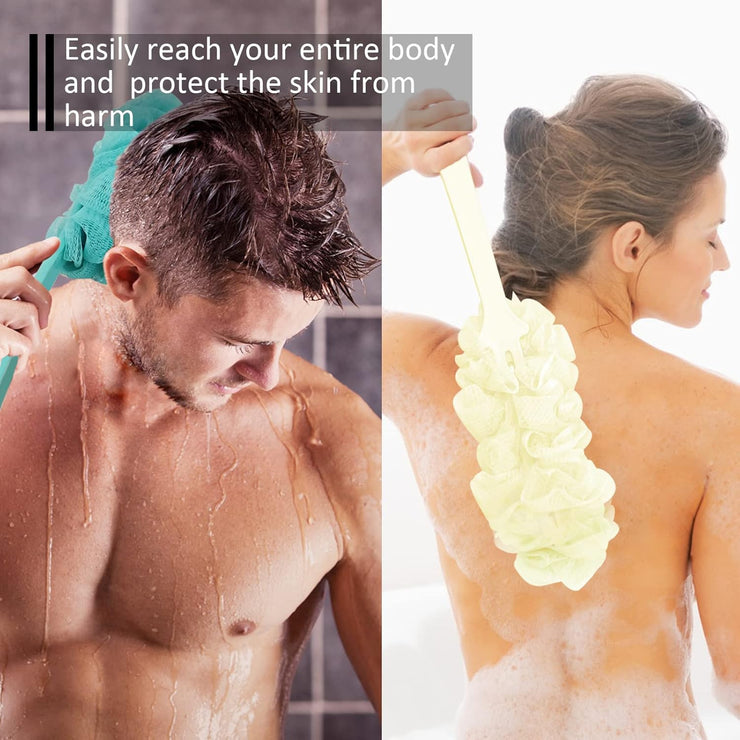Long Handle Bath Shower Brush – Soft Mesh Back Scrubber for Gentle Exfoliation