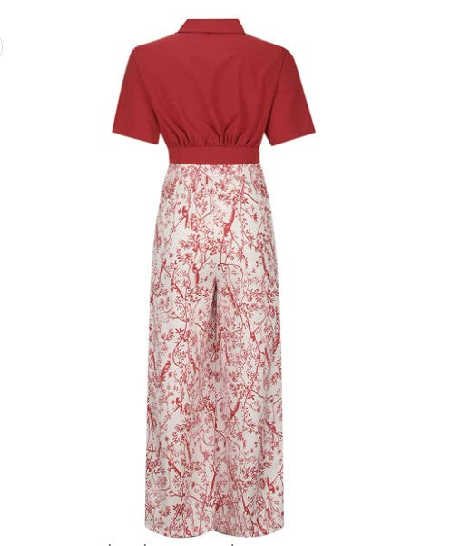 V-Neck Crop Top & Floral Print Loose Pants Set - Koyers