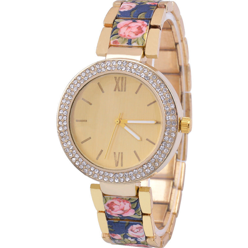Fashion Printed Steel Women’s Watch – Elegant Diamond Accent Wristwatch