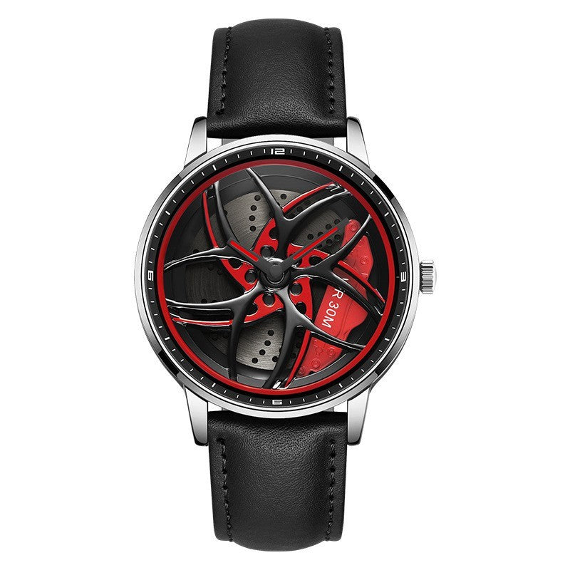 Wheel Series Rotating Men’s Quartz Watch – Stylish Waterproof Timepiece with Metal, Leather, or Steel Strap Options