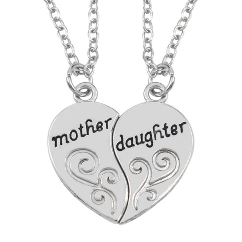 Mother & Daughter Two-Part Love Necklace – Heart-Shaped Matching Pendant Set