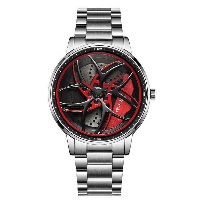 Wheel Series Rotating Men’s Quartz Watch – Stylish Waterproof Timepiece with Metal, Leather, or Steel Strap Options
