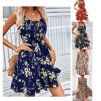 Floral Print Short Summer Backless Beach Sundress