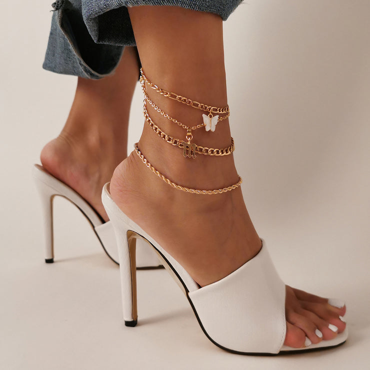 Gorgeous 4-Layer Gold Butterfly Anklets
