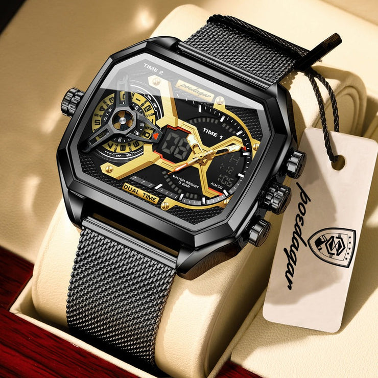 Multifunctional Waterproof Luminous Men’s Watch – Stylish Metal Mesh Belt Timepiece with Bold National Design