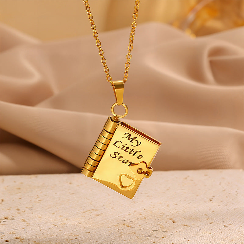 Mother & Daughter Book Necklace – Titanium Steel Matching Pendant