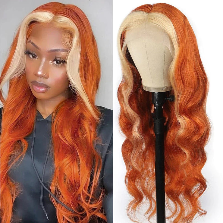 Vibrant Ginger Blonde with Highlights and Skunk Stripe Human Hair Wig - Koyers