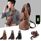 Leather Crossbody USB Charging Chest Travel Bag - Koyers
