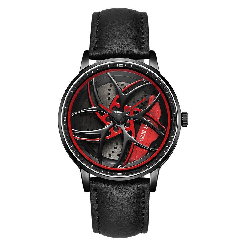 Wheel Series Rotating Men’s Quartz Watch – Stylish Waterproof Timepiece with Metal, Leather, or Steel Strap Options