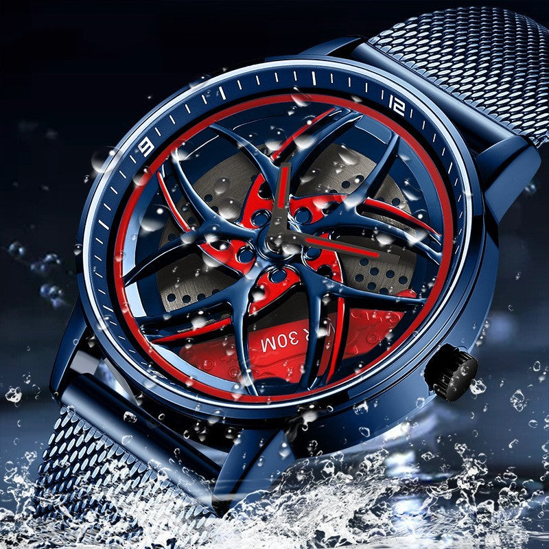 Wheel Series Rotating Men’s Quartz Watch – Stylish Waterproof Timepiece with Metal, Leather, or Steel Strap Options