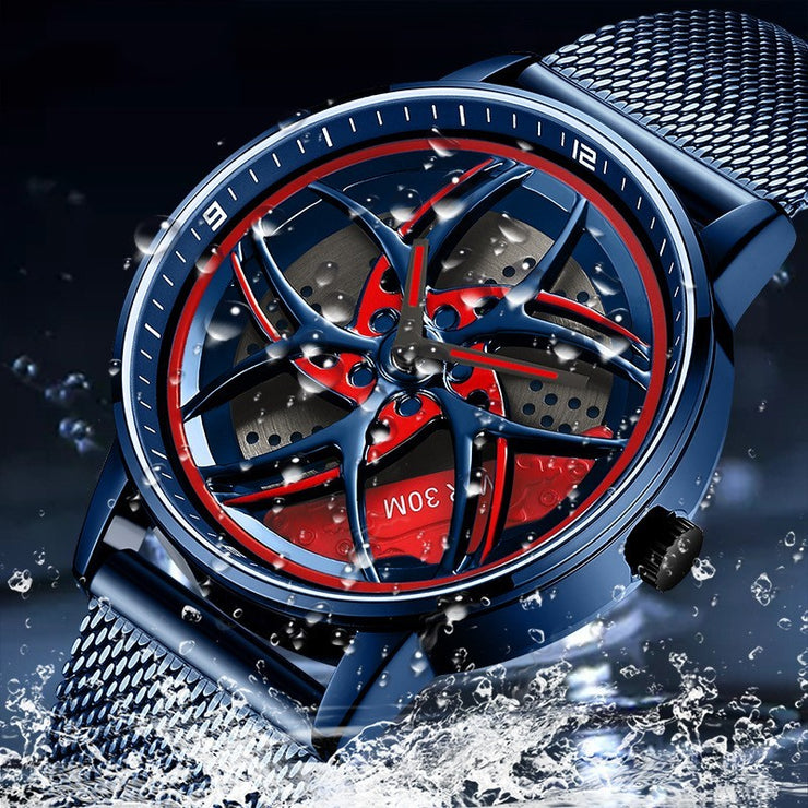 Wheel Series Rotating Men’s Quartz Watch – Stylish Waterproof Timepiece with Metal, Leather, or Steel Strap Options