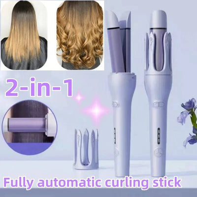 2-in-1 Automatic Hair Curler & Straightener – Negative Ion Ceramic Rotating Styler