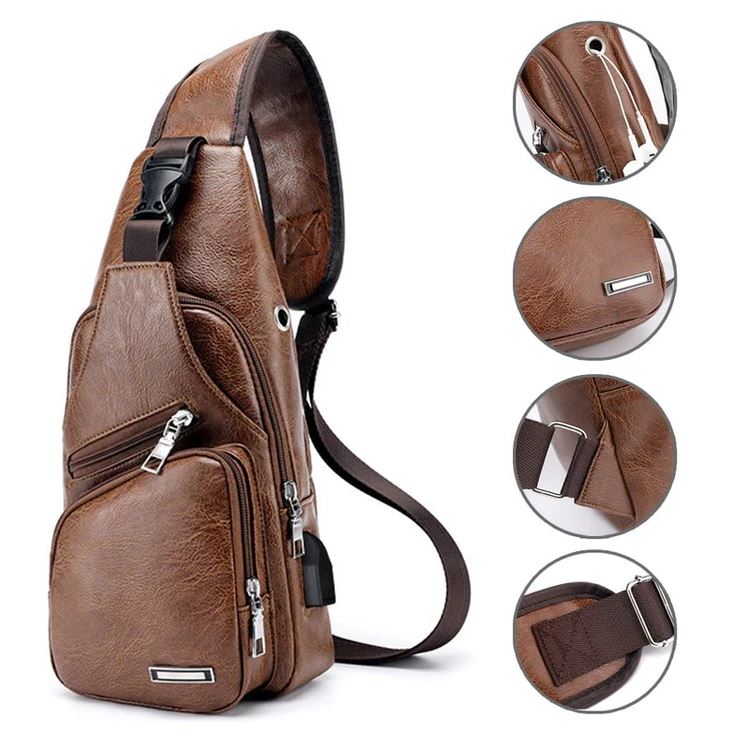 Leather Crossbody USB Charging Chest Travel Bag - Koyers