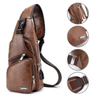 Leather Crossbody USB Charging Chest Travel Bag - Koyers