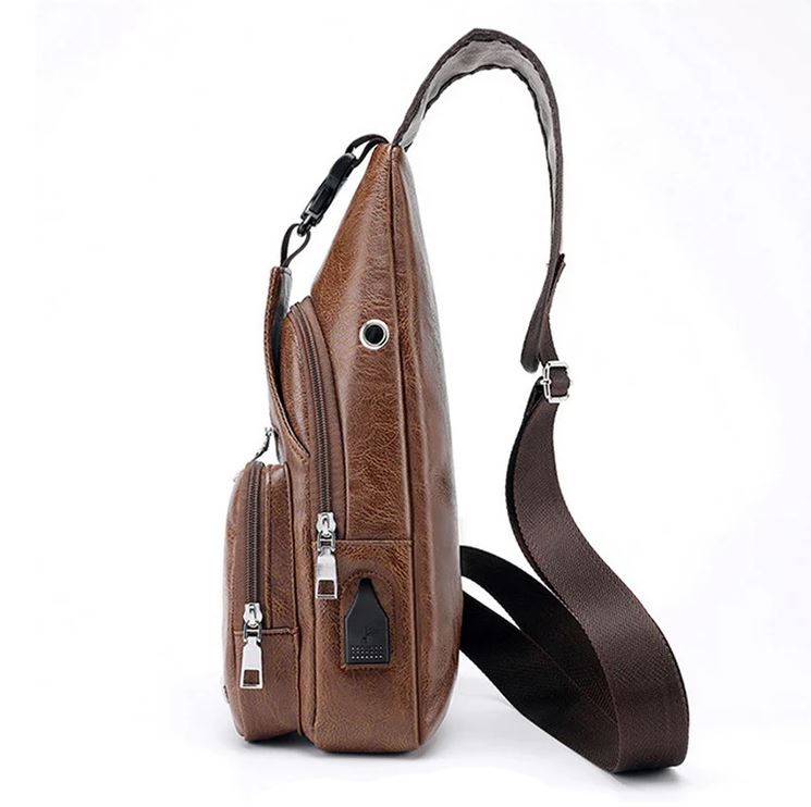 Leather Crossbody USB Charging Chest Travel Bag - Koyers