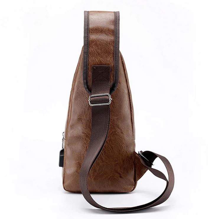 Leather Crossbody USB Charging Chest Travel Bag - Koyers